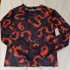 Long sleeve flame mesh top
